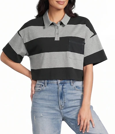 Papermoon Rugby Striped Short Sleeve Cropped Polo Shirt