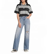Papermoon Rugby Striped Short Sleeve Cropped Polo Shirt