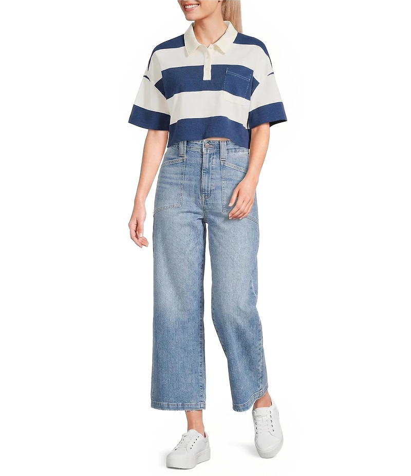 Papermoon Rugby Striped Short Sleeve Cropped Polo Shirt