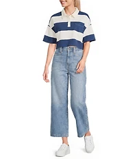 Papermoon Rugby Striped Short Sleeve Cropped Polo Shirt