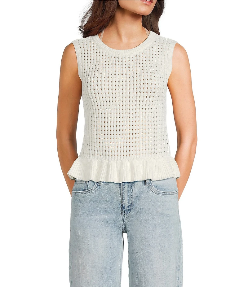 Papermoon Sweater Knit Scoop Neck Sleeveless Ruffle Hem Top