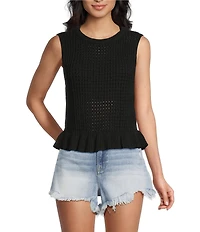 Papermoon Sweater Knit Scoop Neck Sleeveless Ruffle Hem Top