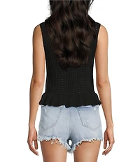 Papermoon Sweater Knit Scoop Neck Sleeveless Ruffle Hem Top