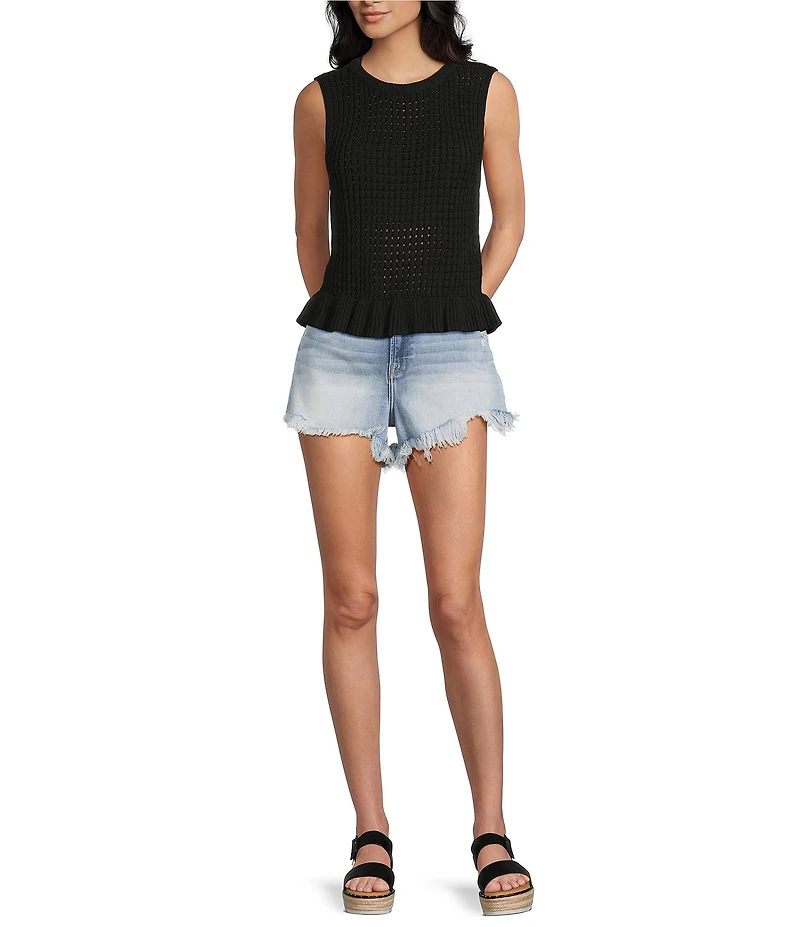 Papermoon Sweater Knit Scoop Neck Sleeveless Ruffle Hem Top