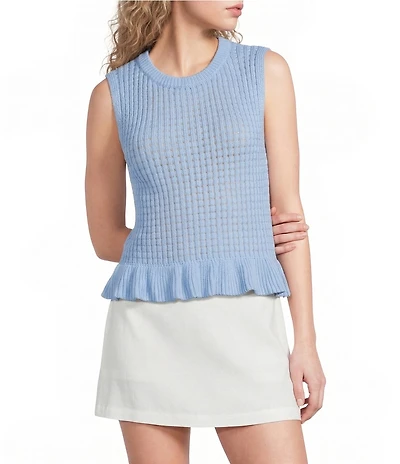 Papermoon Sweater Knit Scoop Neck Sleeveless Ruffle Hem Top