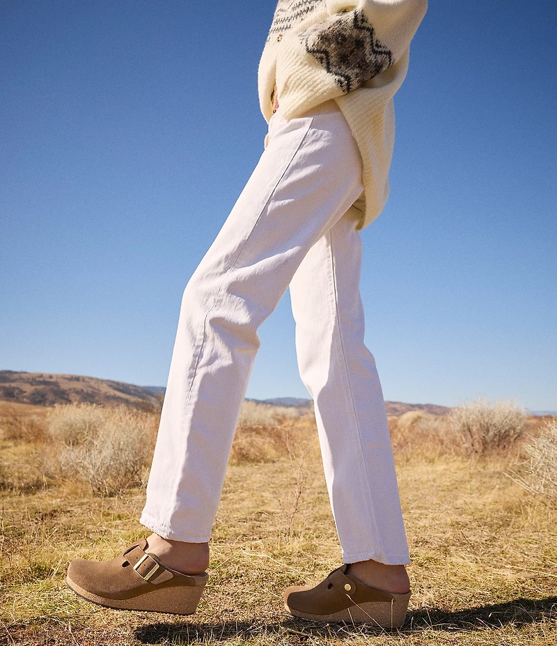 Papillio by Birkenstock Women's Fanny Suede Buckle Strap Hardware Wedge Clogs