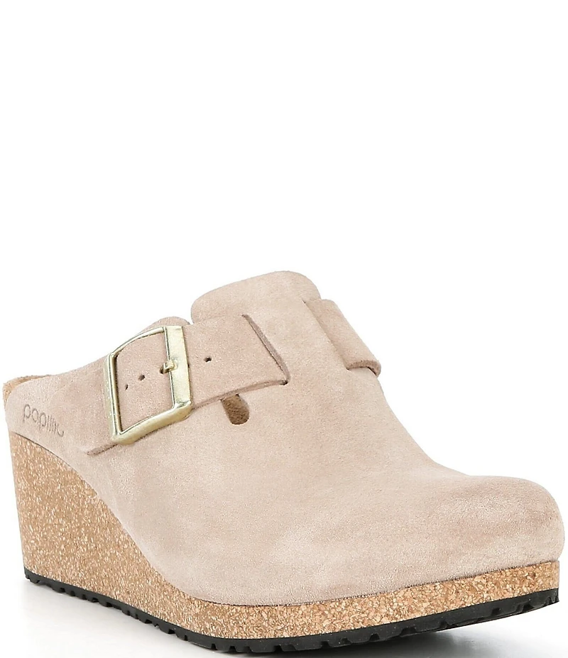Papillio by Birkenstock Women's Fanny Suede Buckle Strap Hardware Wedge Clogs