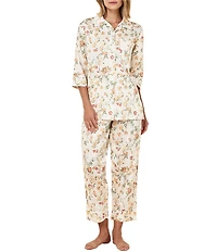 Papinelle Amber Floral Sateen 3/4 Sleeve Notch Collar Cropped Pajama Set