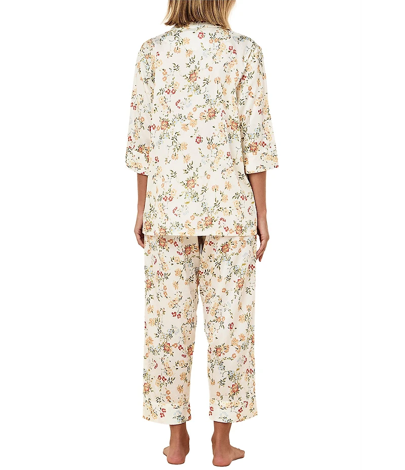 Papinelle Amber Floral Sateen 3/4 Sleeve Notch Collar Cropped Pajama Set