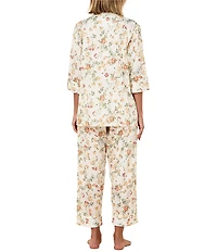 Papinelle Amber Floral Sateen 3/4 Sleeve Notch Collar Cropped Pajama Set