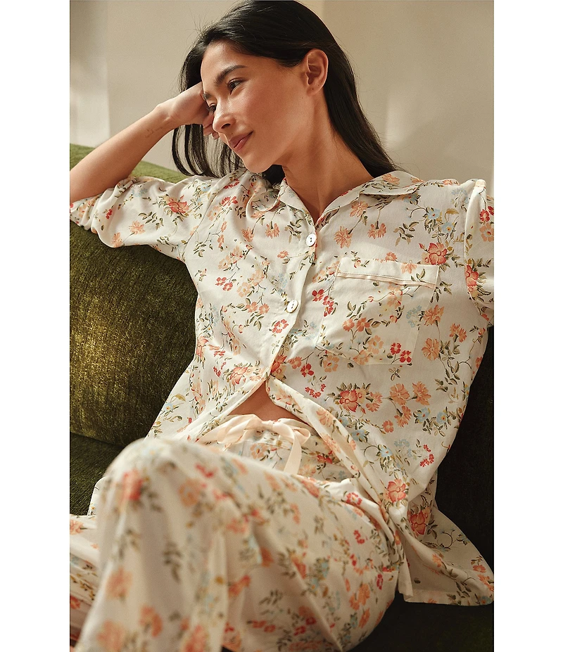 Papinelle Amber Floral Sateen 3/4 Sleeve Notch Collar Cropped Pajama Set