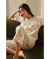 Papinelle Amber Floral Sateen 3/4 Sleeve Notch Collar Cropped Pajama Set