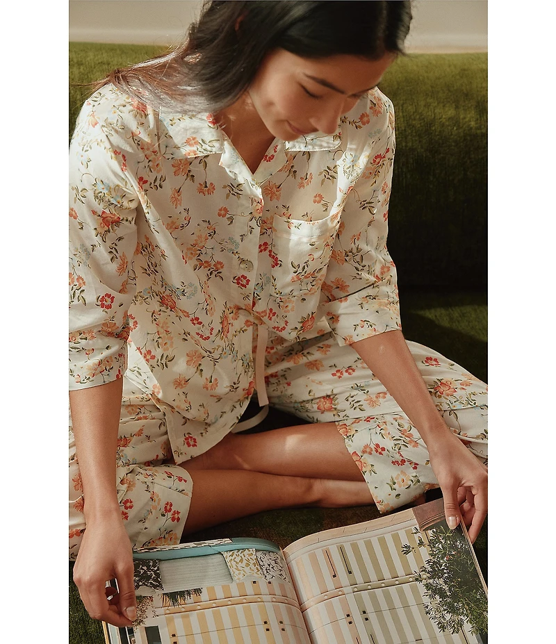 Papinelle Amber Floral Sateen 3/4 Sleeve Notch Collar Cropped Pajama Set