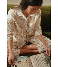 Papinelle Amber Floral Sateen 3/4 Sleeve Notch Collar Cropped Pajama Set