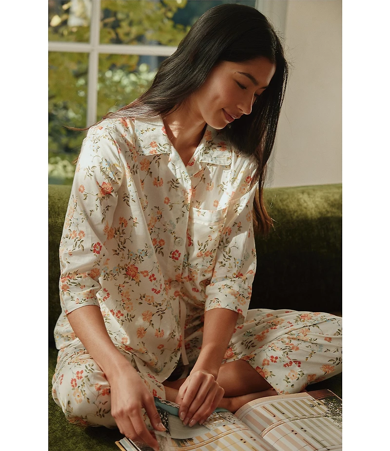 Papinelle Amber Floral Sateen 3/4 Sleeve Notch Collar Cropped Pajama Set