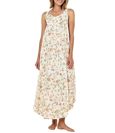 Papinelle Amber Sleeveless Scoop Neck Button-Front Floral Sateen Nightgown