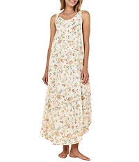 Papinelle Amber Sleeveless Scoop Neck Button-Front Floral Sateen Nightgown