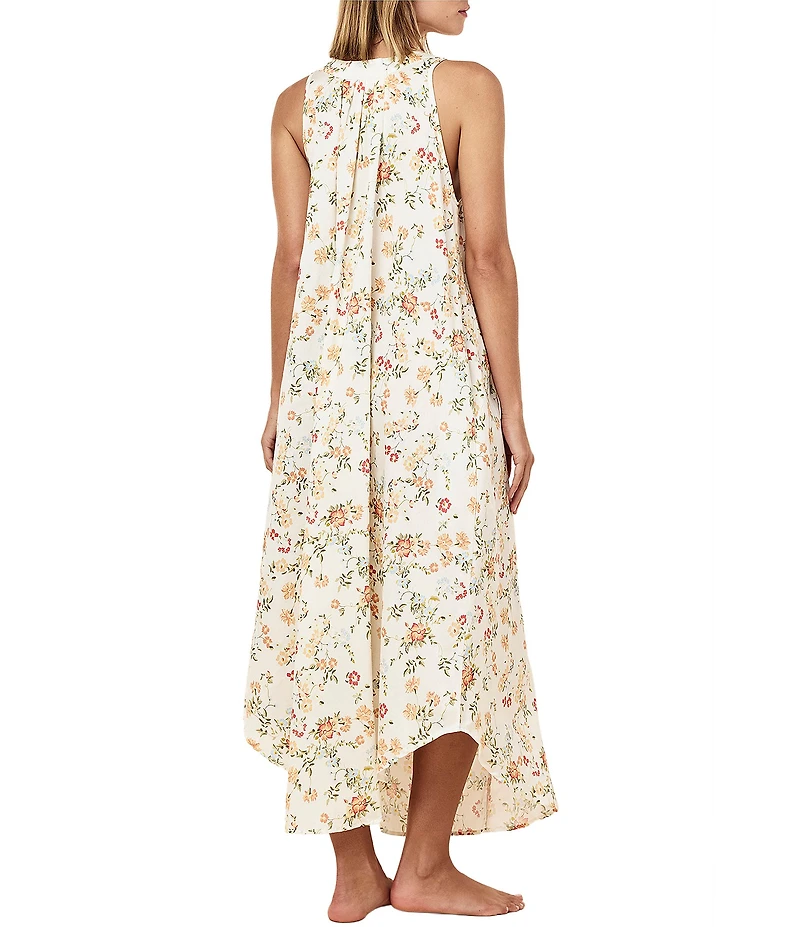 Papinelle Amber Sleeveless Scoop Neck Button-Front Floral Sateen Nightgown