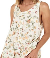 Papinelle Amber Sleeveless Scoop Neck Button-Front Floral Sateen Nightgown