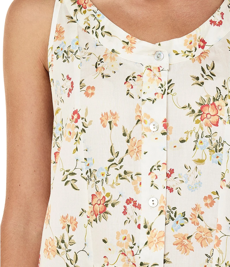 Papinelle Amber Sleeveless Scoop Neck Button-Front Floral Sateen Nightgown