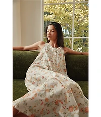 Papinelle Amber Sleeveless Scoop Neck Button-Front Floral Sateen Nightgown