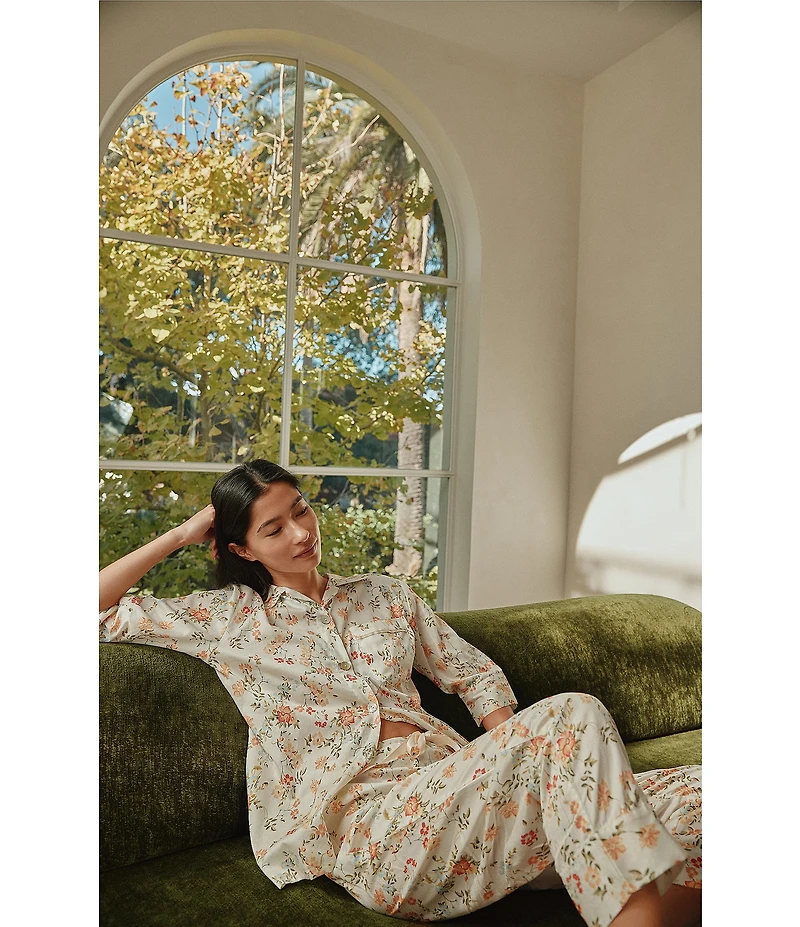 Papinelle Amber Sleeveless Scoop Neck Button-Front Floral Sateen Nightgown