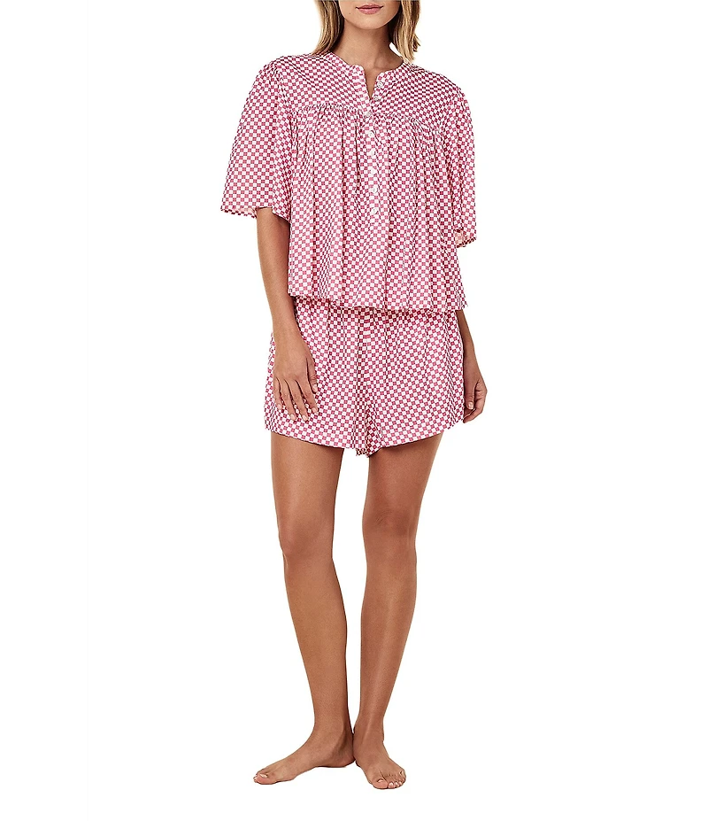 Papinelle Anais Woven Short Sleeve Round Neck Checkered Shorty Pajama Set