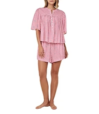 Papinelle Anais Woven Short Sleeve Round Neck Checkered Shorty Pajama Set