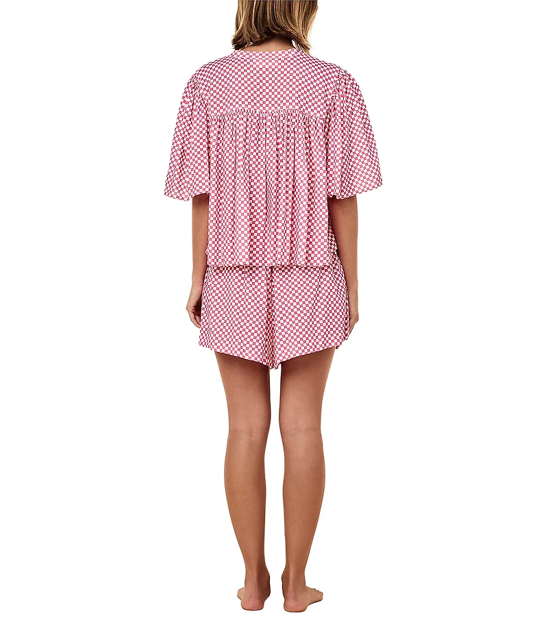 Papinelle Anais Woven Short Sleeve Round Neck Checkered Shorty Pajama Set