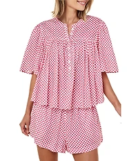 Papinelle Anais Woven Short Sleeve Round Neck Checkered Shorty Pajama Set
