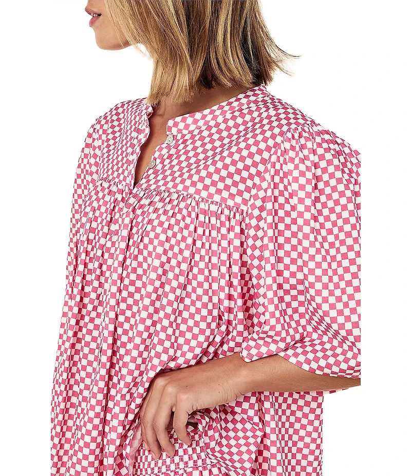 Papinelle Anais Woven Short Sleeve Round Neck Checkered Shorty Pajama Set