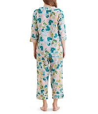 Papinelle Audrey Lightweight Woven 3/4 Sleeve Notch Collar Cropped Pant Pajama Set