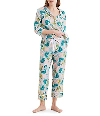 Papinelle Audrey Lightweight Woven 3/4 Sleeve Notch Collar Cropped Pant Pajama Set
