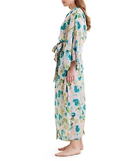 Papinelle Audrey Long Sleeve Shawl Collar Lightweight Woven Floral Print Coordinating Long Robe