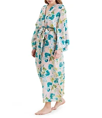 Papinelle Audrey Long Sleeve Shawl Collar Lightweight Woven Floral Print Coordinating Long Robe
