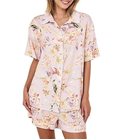 Papinelle Bailey Floral Print Short Sleeve Notch Collar Woven Shorty Pajama Set