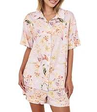 Papinelle Bailey Floral Print Short Sleeve Notch Collar Woven Shorty Pajama Set