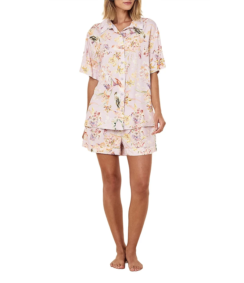 Papinelle Bailey Floral Print Short Sleeve Notch Collar Woven Shorty Pajama Set
