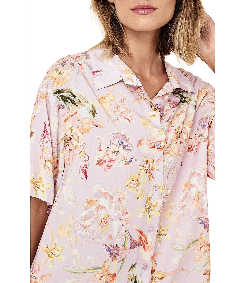 Papinelle Bailey Floral Print Short Sleeve Notch Collar Woven Shorty Pajama Set