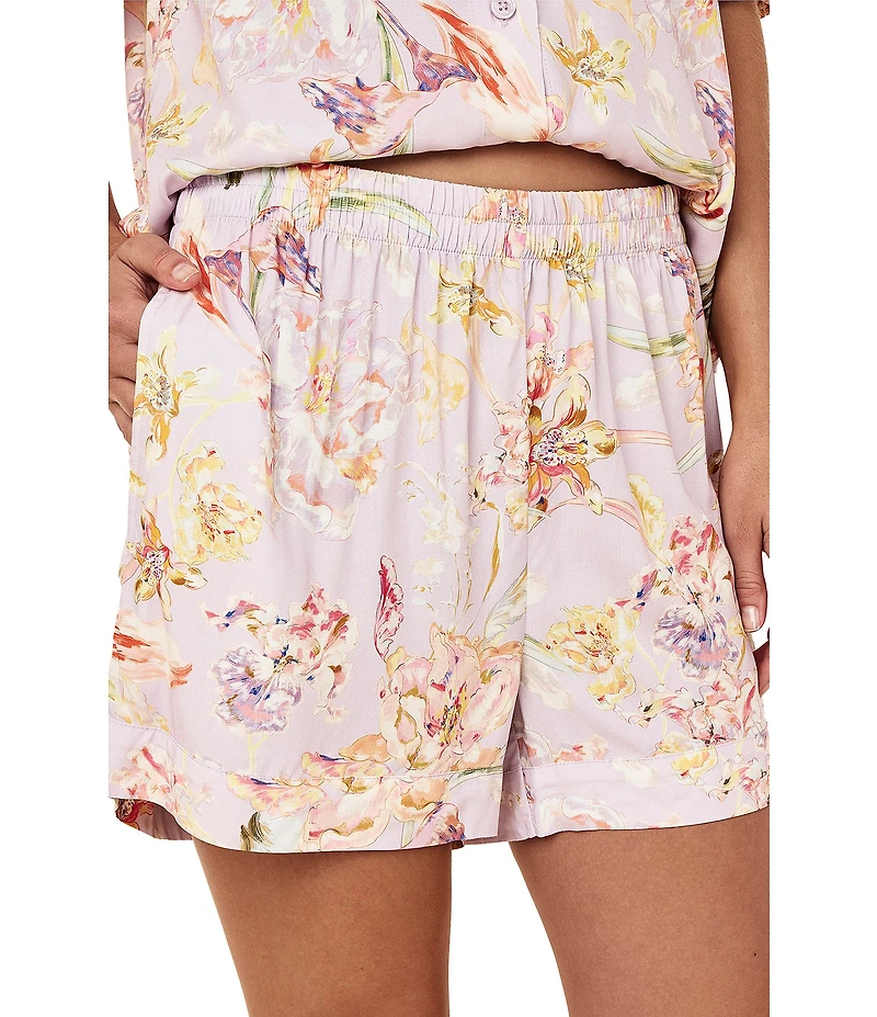 Papinelle Bailey Floral Print Short Sleeve Notch Collar Woven Shorty Pajama Set