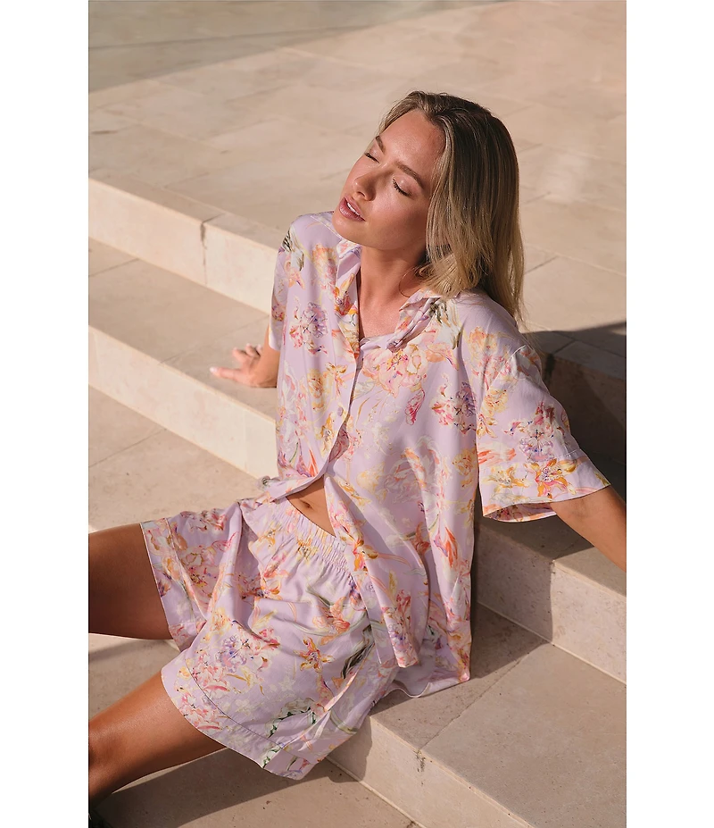Papinelle Bailey Floral Print Short Sleeve Notch Collar Woven Shorty Pajama Set