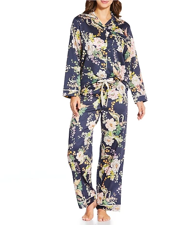 Papinelle Betsey Floral Cotton Sateen Long Sleeve Notch Collar Button-Front Long Pajama Set