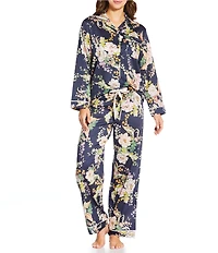 Papinelle Betsey Floral Cotton Sateen Long Sleeve Notch Collar Button-Front Long Pajama Set