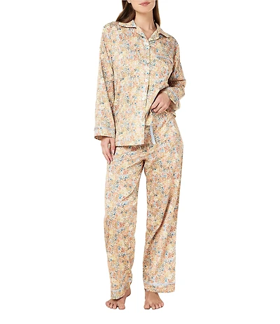 Papinelle Carly Floral Print Long Sleeve Notch Collar Woven Sateen Long Pajama Set