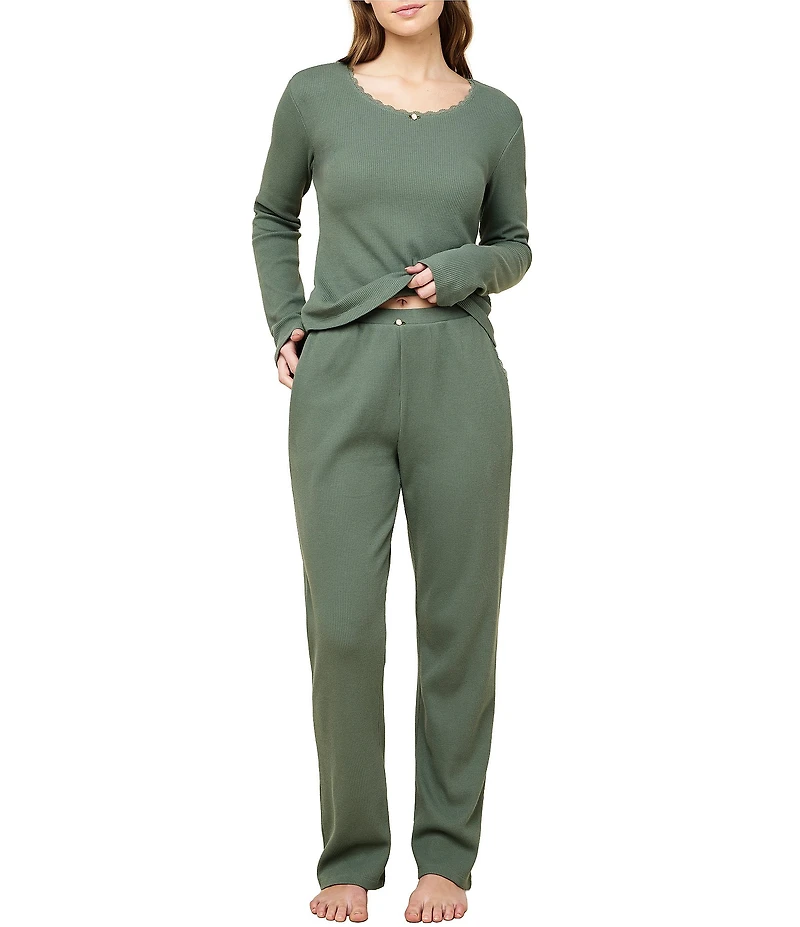 Papinelle Claire Waffle Knit Long Sleeve Scoop Neck Long Pajama Set