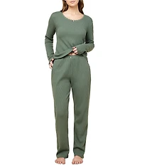 Papinelle Claire Waffle Knit Long Sleeve Scoop Neck Long Pajama Set