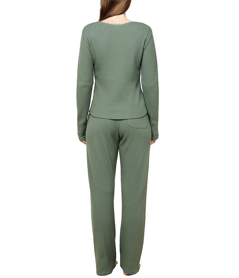 Papinelle Claire Waffle Knit Long Sleeve Scoop Neck Long Pajama Set