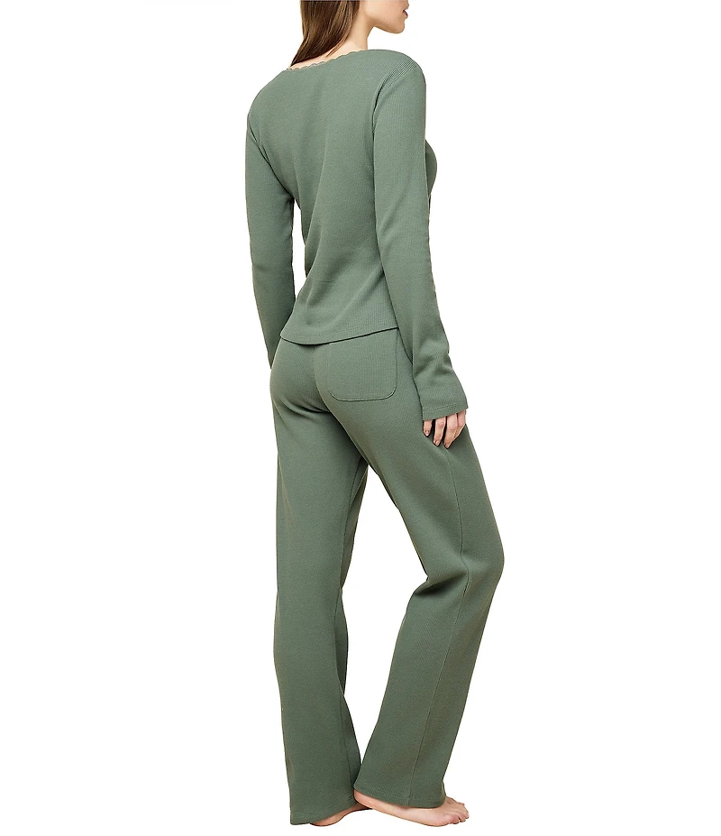 Papinelle Claire Waffle Knit Long Sleeve Scoop Neck Long Pajama Set