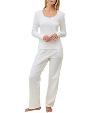 Papinelle Claire Waffle Knit Long Sleeve Scoop Neck Long Pajama Set