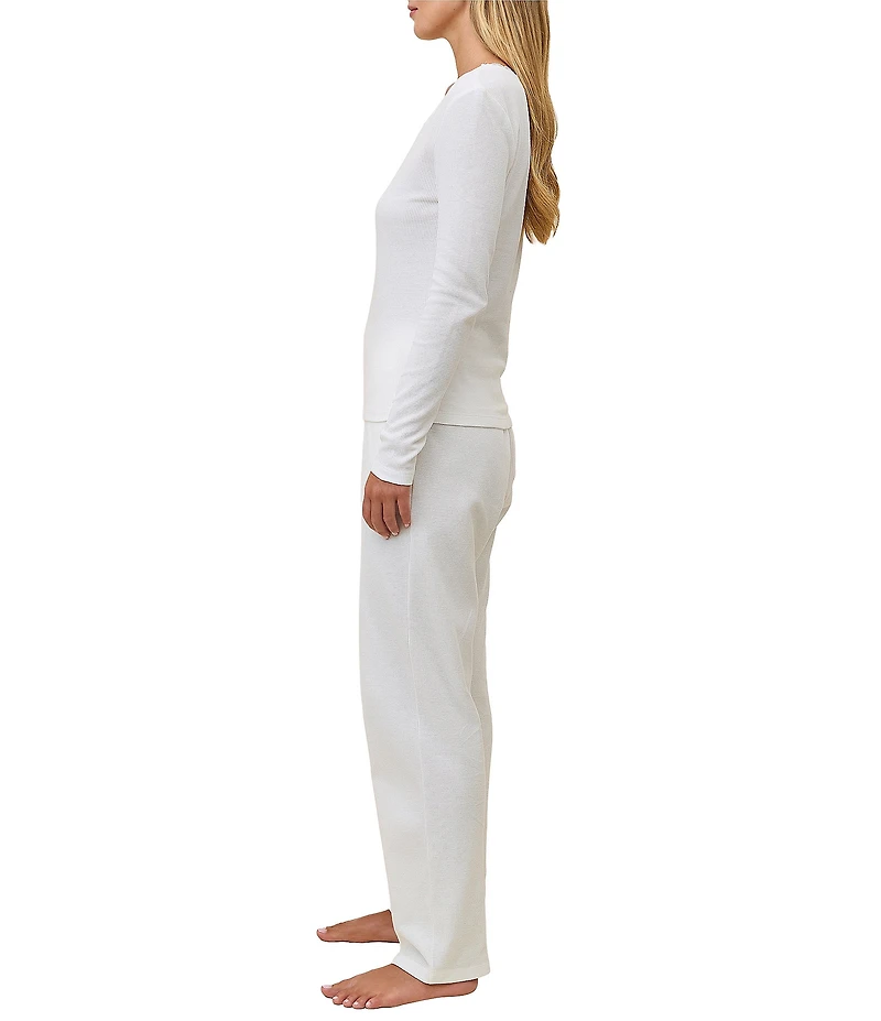 Papinelle Claire Waffle Knit Long Sleeve Scoop Neck Long Pajama Set